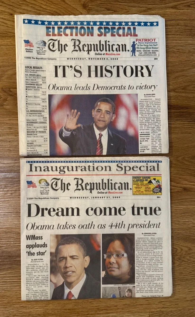📰🇺🇸 Lot of 2 Historic Obama Newspapers | Election & Inauguration | 2008–2009